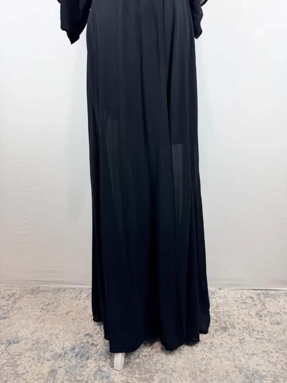 Women's Black Maxi Wrap Dress Size L Kimono Sleeve Deep V Neck Boho Elegant - Picture 13 of 16